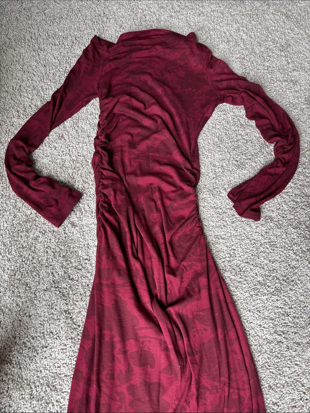 Cotton Citizen Long Sleeve Ruched Maxi Dress in Wine